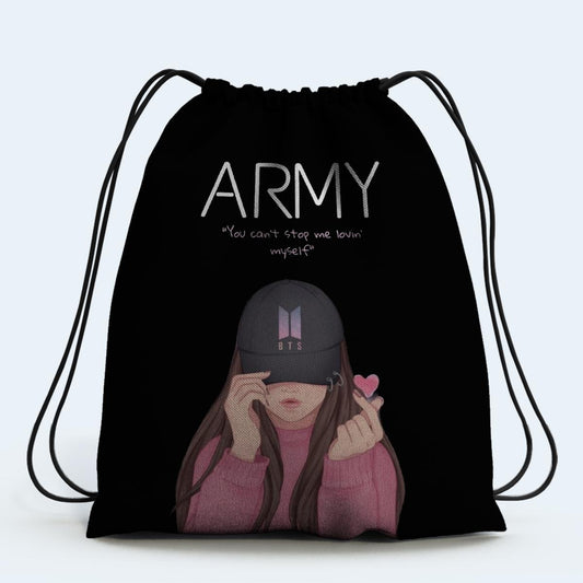 BTS ARMY Drawstring Bag Design Digitally printed on strong FABRIC - Kpop Store Pakistan