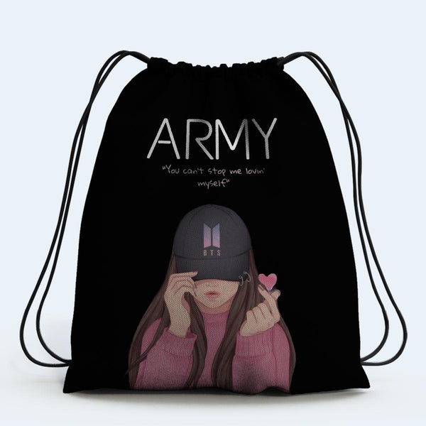 BTS  ARMY Drawstring Bag Design Digitally printed on strong FABRIC