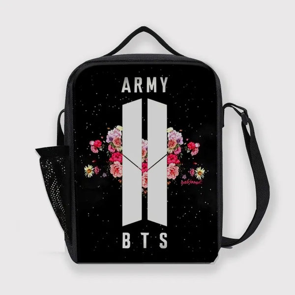 BTS Army Lunch Bag Floral Design with Bottle Partition