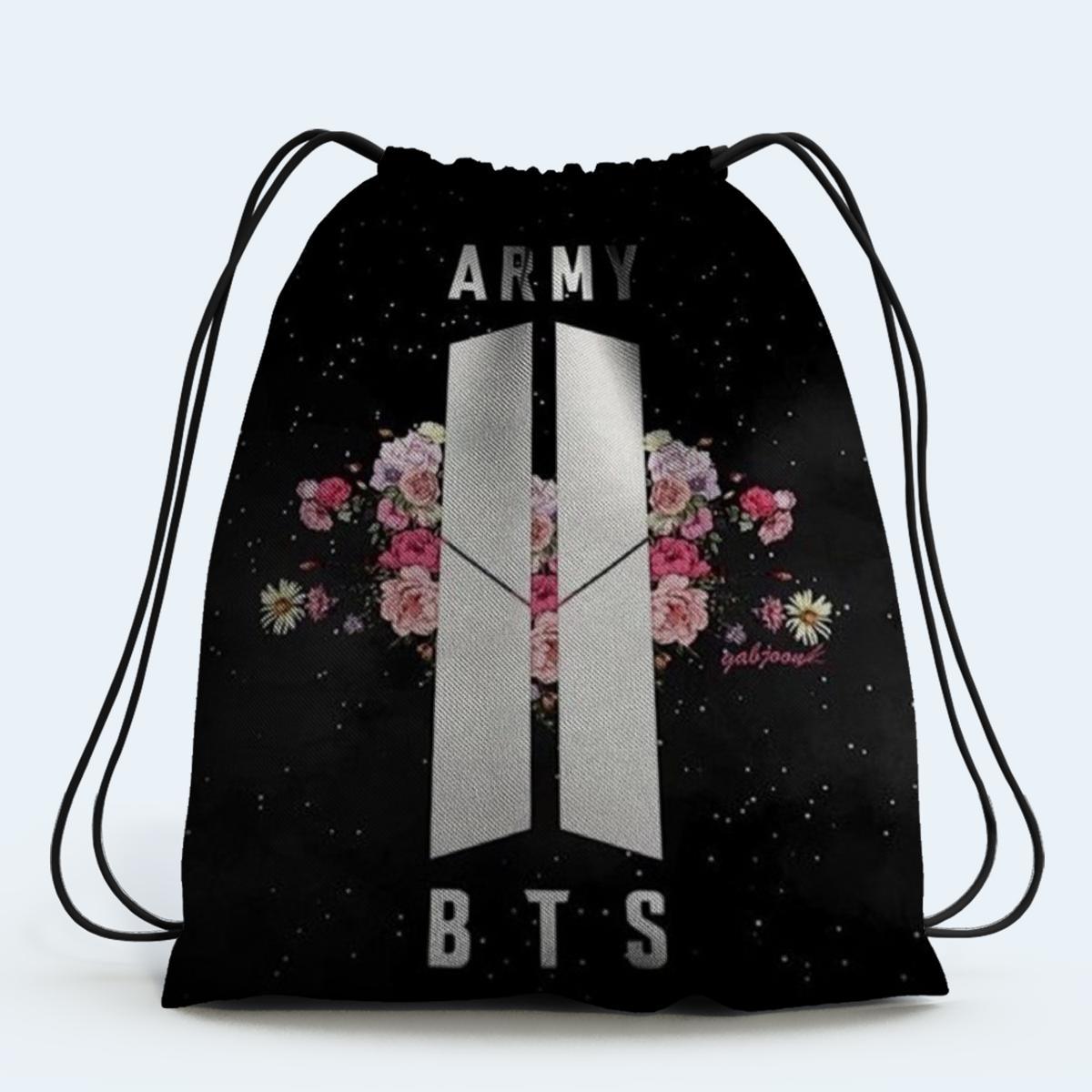 Army BTS Drawstring Bag design digitally printed on strong fabric - Kpop Store Pakistan