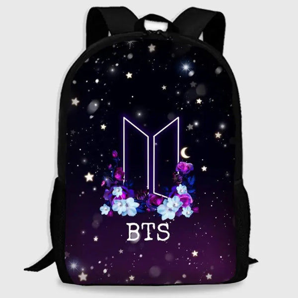 BTS Backpack for Army Purple Galaxy Stars Bag