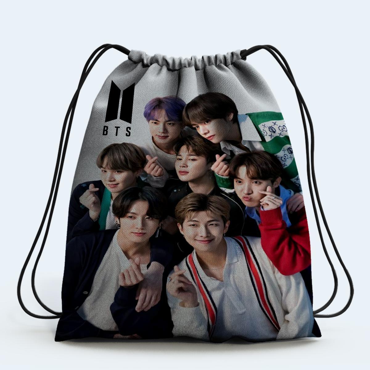 BTS Drawstring Bag design digitally printed on strong fabric - Kpop Store Pakistan