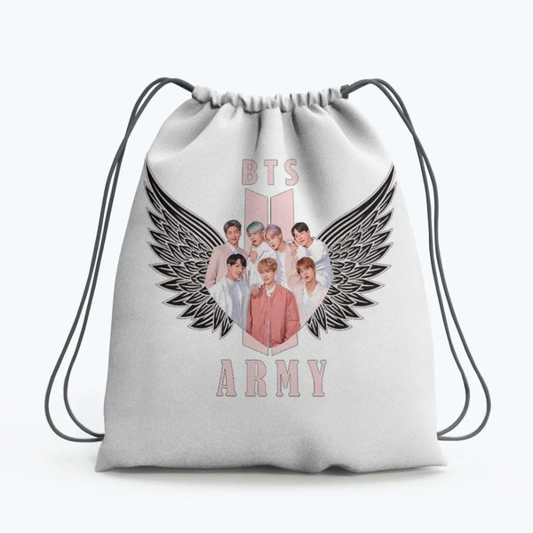 BTS Wings Drawstring Bag For kpop Army Fans Digitally Printed