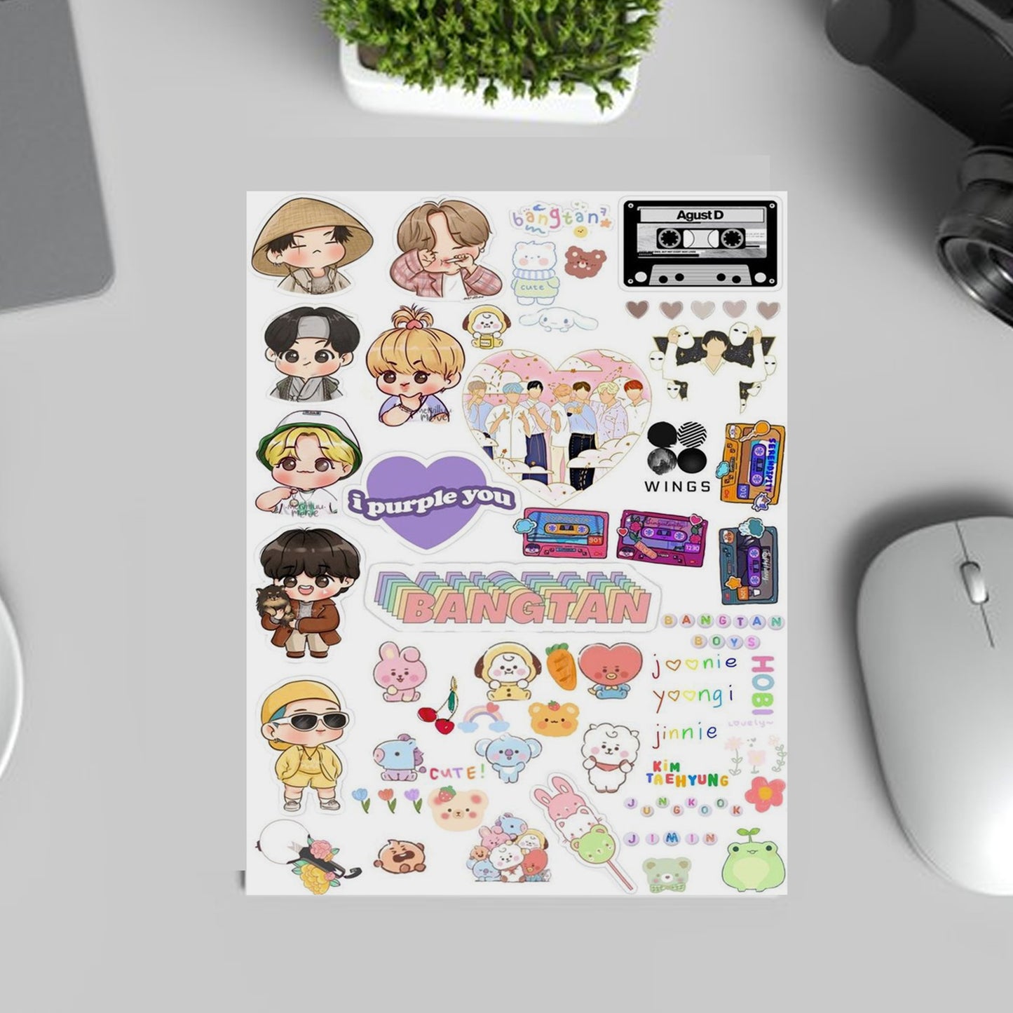 Bangtang Sticker Sheet for Boys and Girls Army Uncut