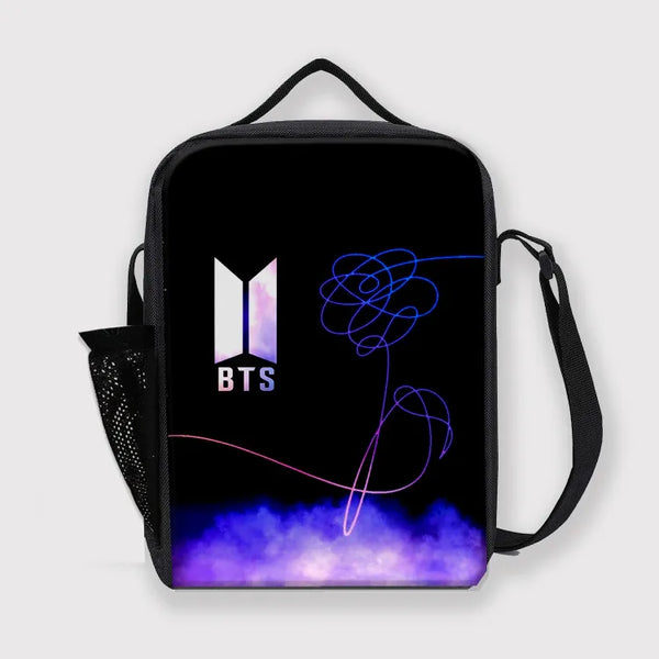 BTS Lunch Bag for Kpop Army Purple Smoke with Bottle Partition