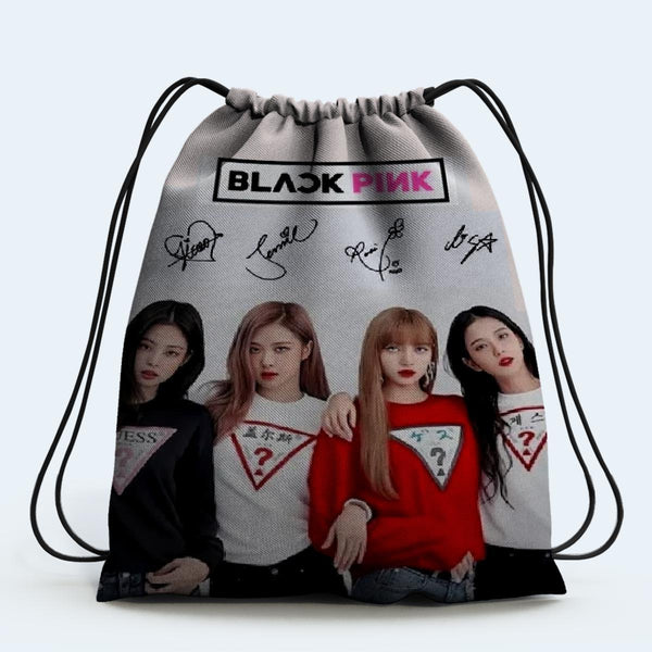 Black pink shop drawstring bag