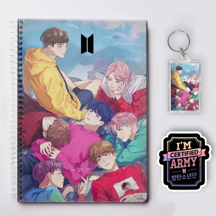 BTS Notebook Keychain Sticker for Army Combo Deal (3 in 1) - Kpop Store Pakistan