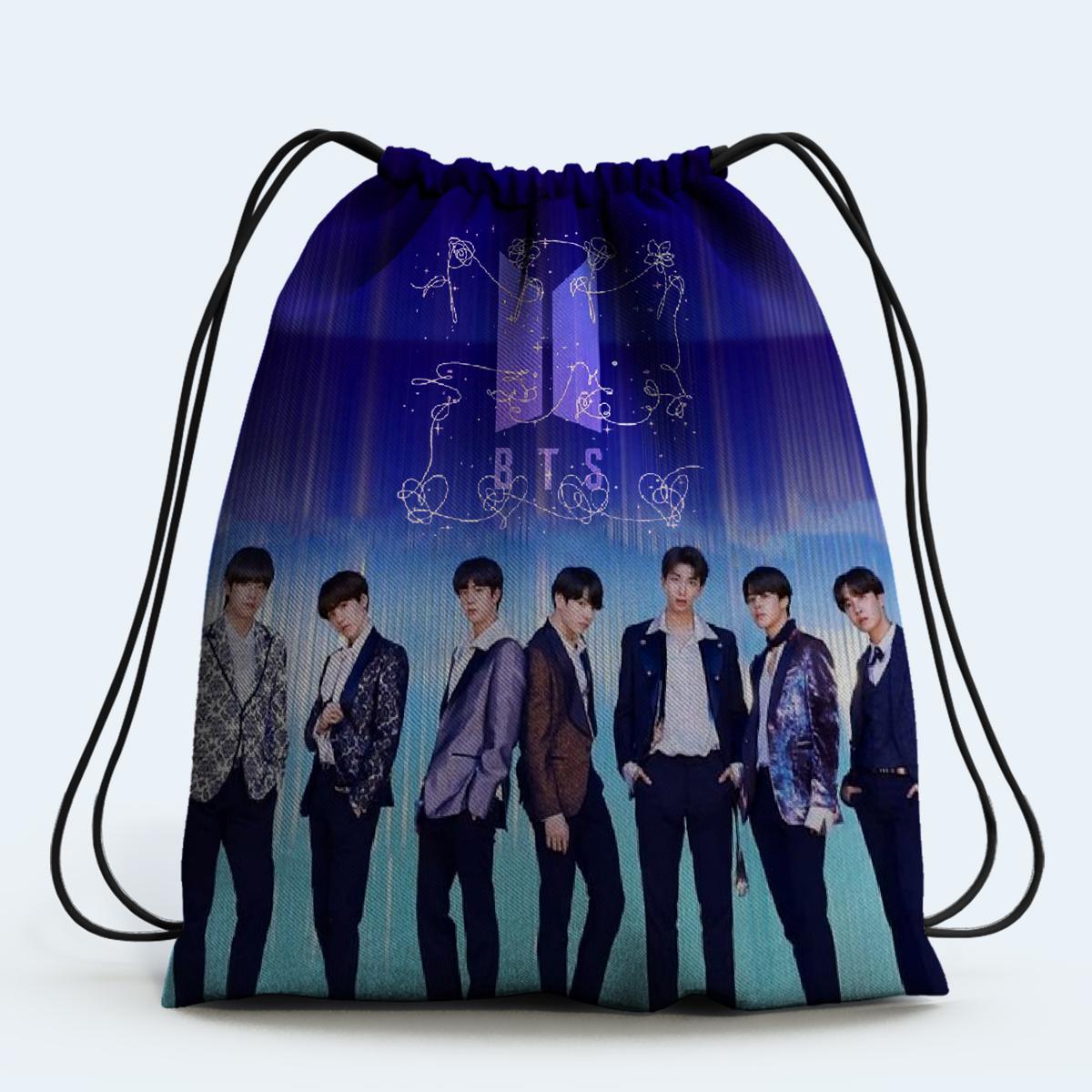 BTS KPOP Drawstring Bag Design Digitally printed on strong polyester fabric - Kpop Store Pakistan