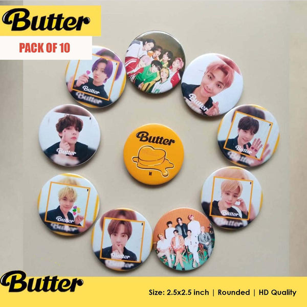 BTS Badges for Army Lovers Yellow Butterr Kpop BT21 (Pack of 10) - Kpop Store Pakistan