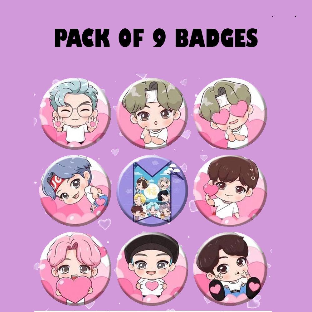 BTS Army Tiny Tan Cartoon Badges for KPOP Fans (Pack of 9) - Kpop Store Pakistan