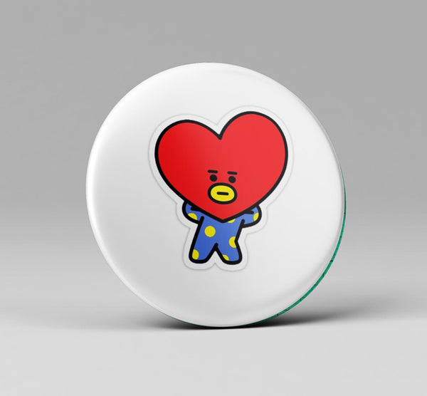 BTS Badge Cute Red Heart Design Round Character Badge (1 Pc) - Kpop Store Pakistan