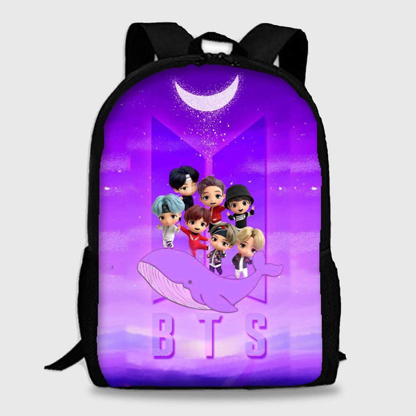 BTS Cartoon Glitter Backpack With Laptop Partition Digital Printed School, College & Travelling Bag for Girls - Kpop Store Pakistan