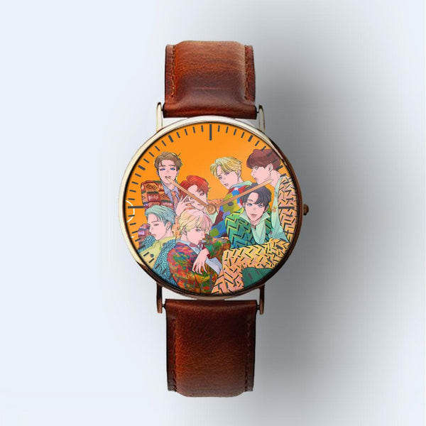 BTS Watch for Army Colorful Cartoon Sketch Wristwatch - Kpop Store Pakistan