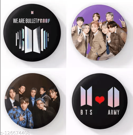 BTS Bulletproof Badges for BTS Army (Pack of 4) - Kpop Store Pakistan